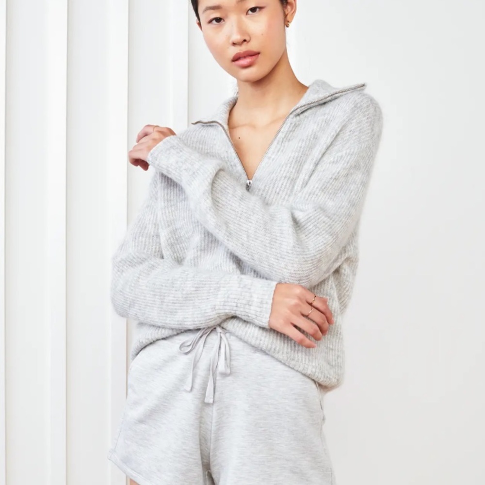 Quince baby alpaca quarter zip in gray